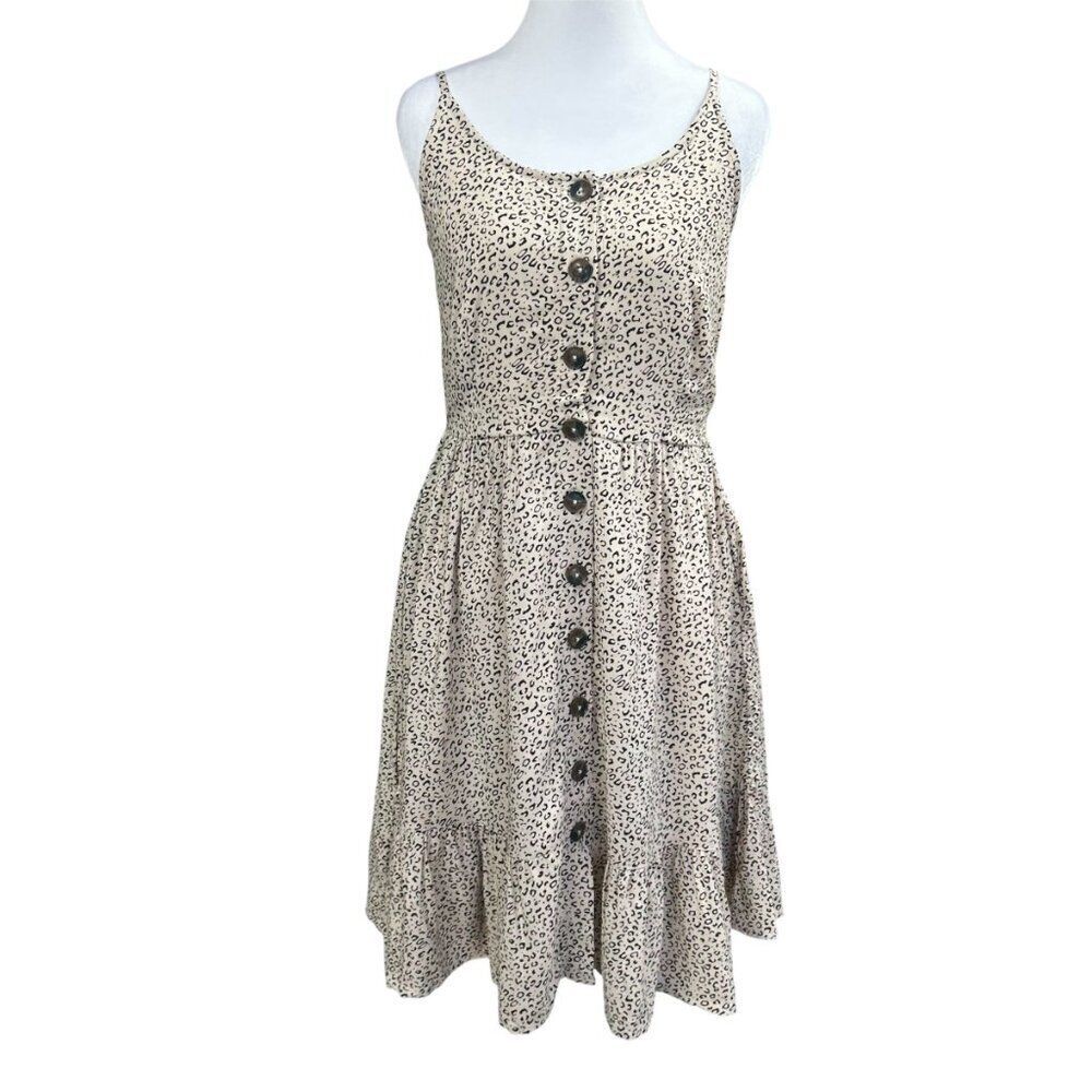 Japna Dress Womens Size Small Leopard Print Tiered Button Front Side Pockets